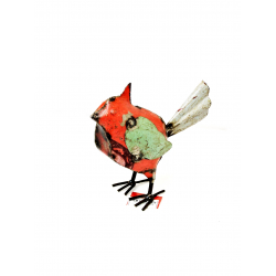 Ptak metalowy z recyclingu czerwono-zielony S